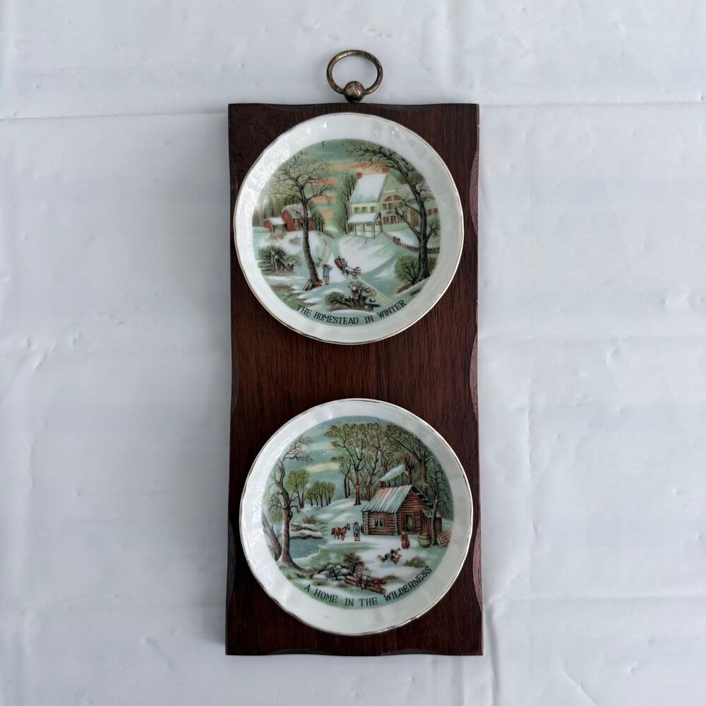 Vtg Currier Ives Decorative Mini Plates Homestead Wilderness Cabin Wall Decor
